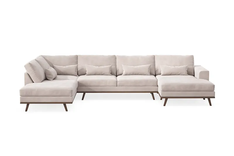 Copenhagen 5-sits Vänstervänd U-formad Large Soffa med Divan och Schäslong i Sammet, Beige