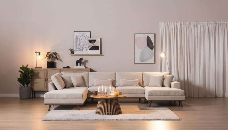 Copenhagen 5-sits Vänstervänd U-formad Large Soffa med Divan och Schäslong i Sammet - Beige - Möbler - Vardagsrum - Soffor - Sammetssoffor