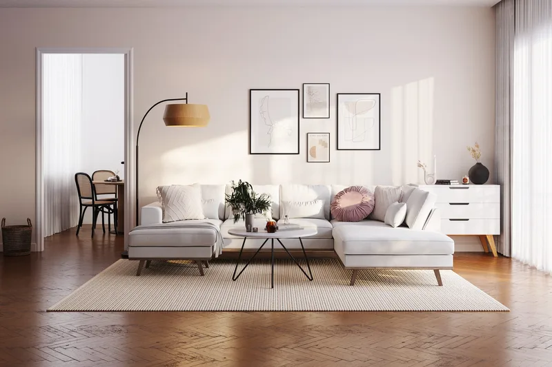 Copenhagen Compact 4-sits Högervänd U-formad Large Soffa med Divan och Schäslong i Tyg - Ljusgrå - Möbler - Vardagsrum - Soffor - U-soffor