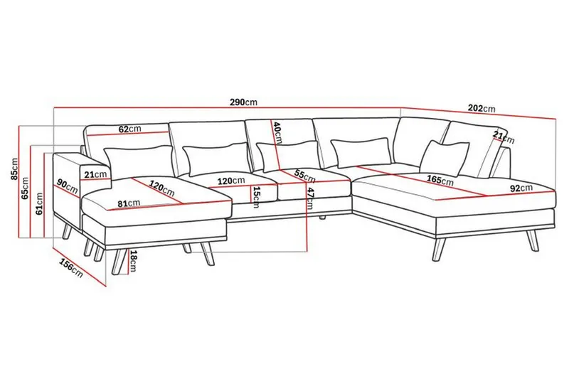 Copenhagen Compact 4-sits Högervänd U-formad Large Soffa med Divan och Schäslong i Tyg - Ljusgrå - Möbler - Vardagsrum - Soffor - U-soffor