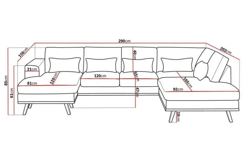 Copenhagen Compact 4-sits Högervänd U-formad Large Soffa med Divan och Schäslong i Tyg - Ljusgrå - Möbler - Vardagsrum - Soffor - U-soffor
