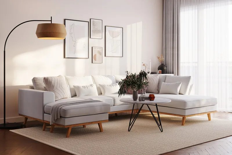 Copenhagen Compact 4-sits Vänstervänd U-formad Soffa med Divan och Schäslong i Tyg - Ljusgrå - Möbler - Vardagsrum - Soffor - U-soffor