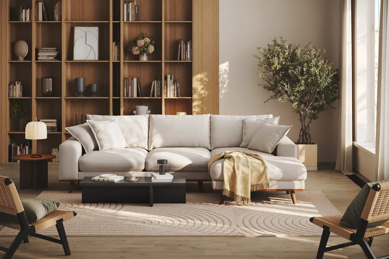 Copenhagen Premium 4-sits Högervänd L-formad Djup Divansoffa i Tyg - Beige - Möbler - Vardagsrum - Soffor - Divansoffa & schäslong