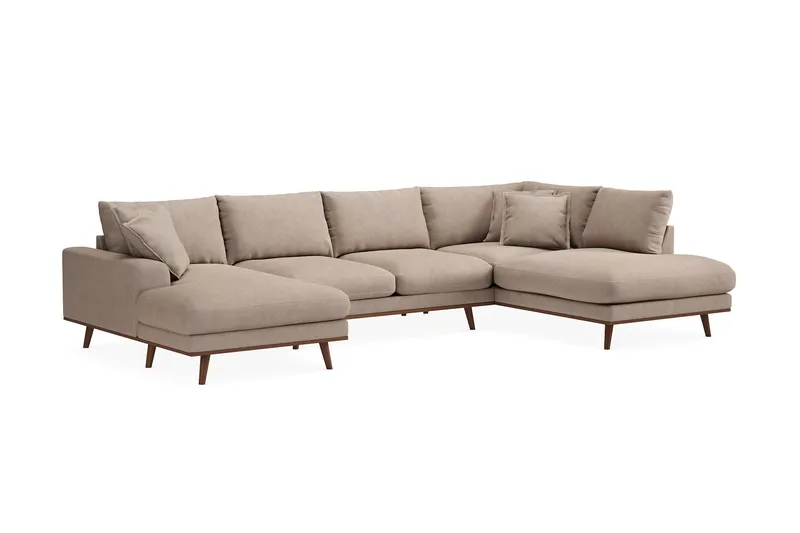Copenhagen Premium 5-sits Högervänd U-formad Djup Soffa med Divan och Schäslong i Tyg - Ljusbrun - Möbler - Vardagsrum - Soffor - U-soffor