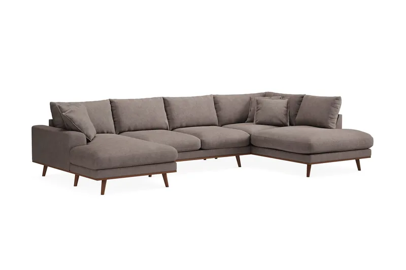 Copenhagen Premium 5-sits Högervänd U-formad Djup Soffa med Divan och Schäslong i Tyg - Brun - Möbler - Vardagsrum - Soffor - U-soffor