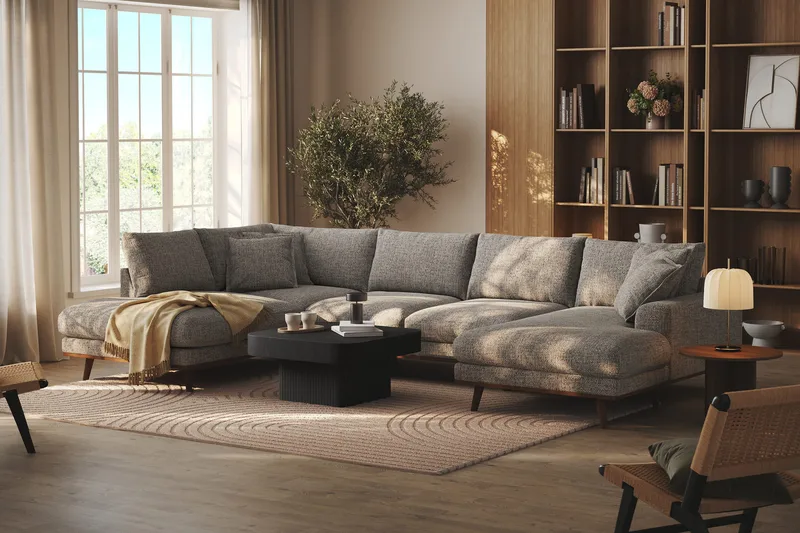 Copenhagen Premium 5-sits Vänstervänd U-formad Djup Soffa med Divan och Schäslong i Chenille - Grå - Möbler - Vardagsrum - Soffor - U-soffor