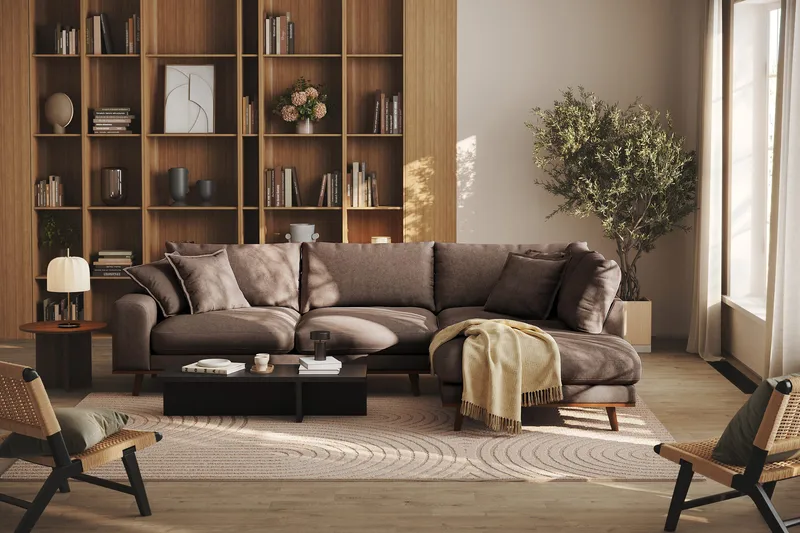 Copenhagen Premium 4-sits Högervänd L-formad Djup Schäslongsoffa i Tyg - Mörkbrun - Möbler - Vardagsrum - Soffor - Divansoffa & schäslong