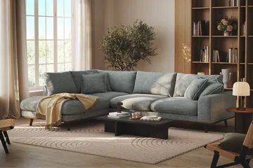 Copenhagen Premium 4-sits Vänstervänd L-formad Djup Schäslongsoffa i Chenille - Grå/Blå - Möbler - Vardagsrum - Soffor - Divansoffa & schäslong