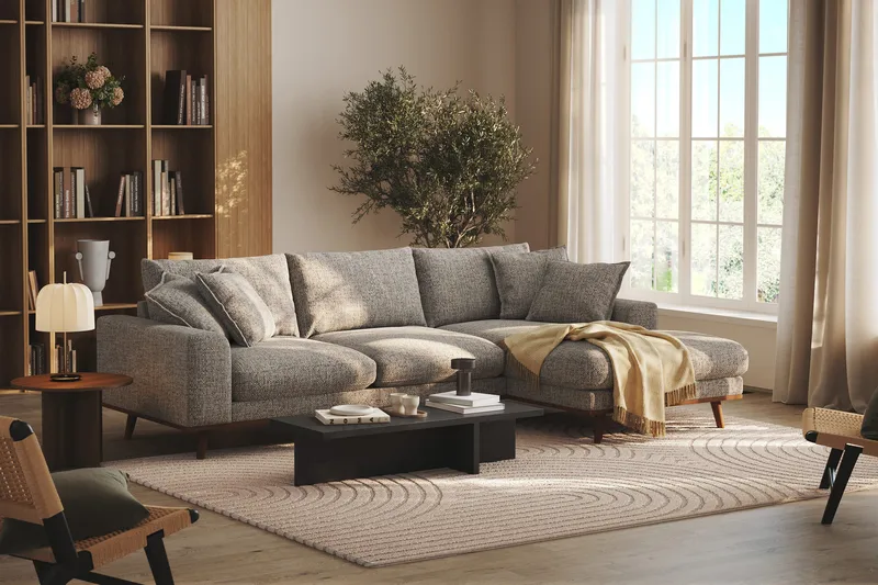 Copenhagen Premium 4-sits Högervänd L-formad Djup Divansoffa i Chenille - Grå - Möbler - Vardagsrum - Soffor - Divansoffa & schäslong