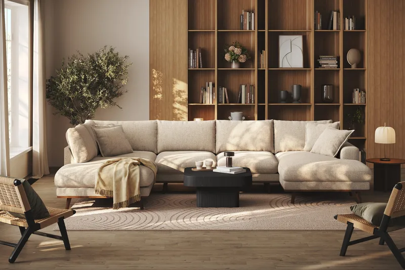 Copenhagen Premium 5-sits Vänstervänd U-formad Djup Soffa med Divan och Schäslong i Chenille - Beige - Möbler - Vardagsrum - Soffor - U-soffor