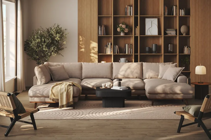 Copenhagen Premium 5-sits Vänstervänd U-formad Djup Soffa med Divan och Schäslong i Tyg - Ljusbrun - Möbler - Vardagsrum - Soffor - U-soffor