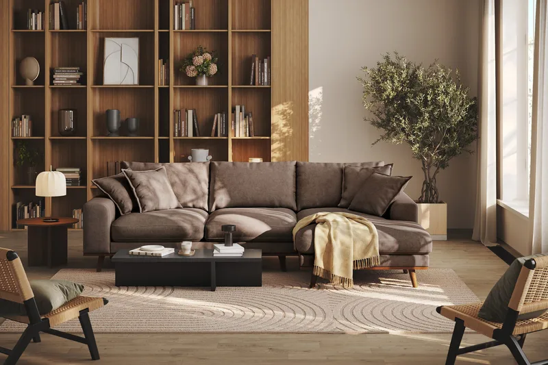 Copenhagen Premium 4-sits Högervänd L-formad Djup Divansoffa i Tyg - Mörkbrun - Möbler - Vardagsrum - Soffor - Divansoffa & schäslong