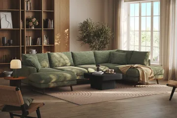 Copenhagen Premium 5-sits Högervänd U-formad Djup Soffa med Divan och Schäslong i Chenille - Grön - Möbler - Vardagsrum - Soffor - U-soffor