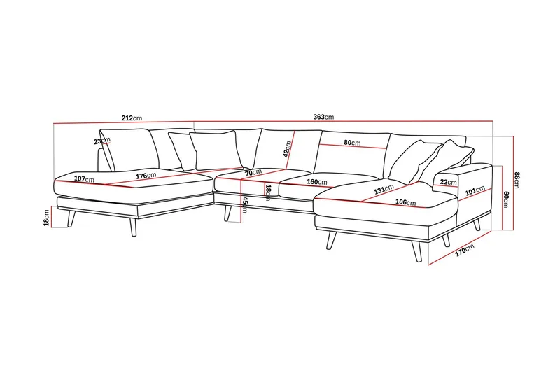 Copenhagen Premium 5-sits Vänstervänd U-formad Djup Soffa med Divan och Schäslong i Tyg - Ljusbrun - Möbler - Vardagsrum - Soffor - U-soffor