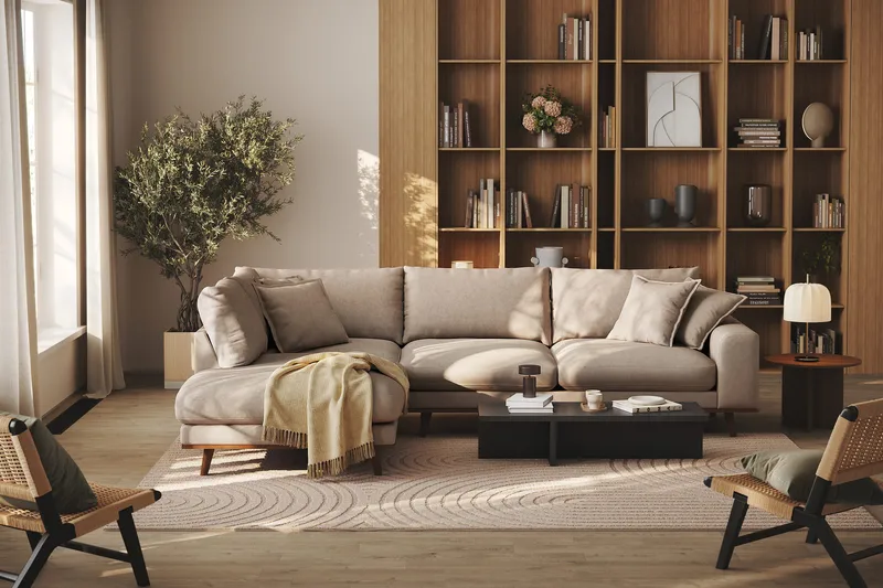 Copenhagen Premium 4-sits Vänstervänd L-formad Djup Schäslongsoffa i Tyg - Ljusbrun - Möbler - Vardagsrum - Soffor - Divansoffa & schäslong