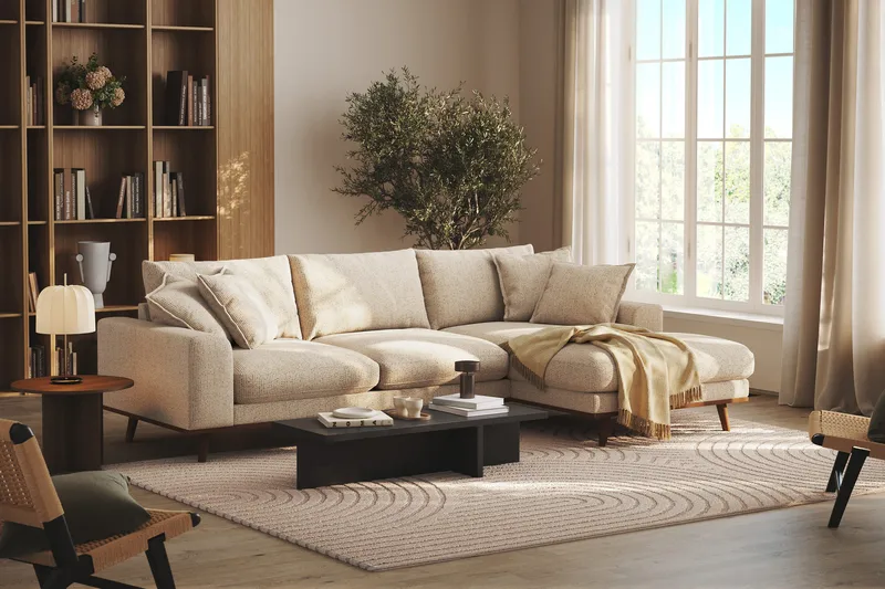 Copenhagen Premium 4-sits Högervänd L-formad Djup Divansoffa i Chenille - Beige - Möbler - Vardagsrum - Soffor - Divansoffa & schäslong