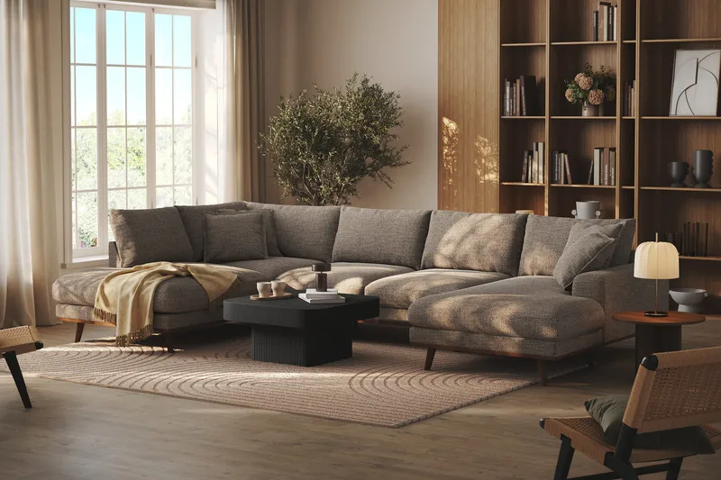 Copenhagen Premium 5-sits Vänstervänd U-formad Djup Soffa med Divan och Schäslong i Chenille - Brun - Möbler - Vardagsrum - Soffor - U-soffor