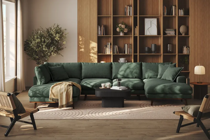 Copenhagen Premium 5-sits Vänstervänd U-formad Djup Soffa med Divan och Schäslong i Tyg - Grön - Möbler - Vardagsrum - Soffor - U-soffor