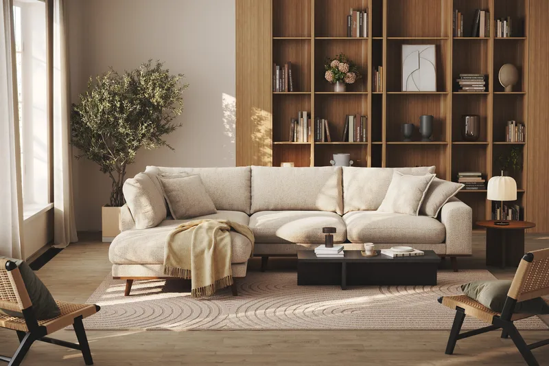 Copenhagen Premium 4-sits Vänstervänd L-formad Djup Schäslongsoffa i Chenille - Beige - Möbler - Vardagsrum - Soffor - Divansoffa & schäslong