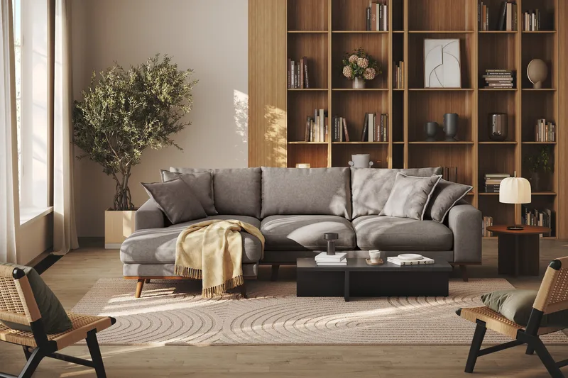 Copenhagen Premium 4-sits Vänstervänd L-formad Djup Divansoffa i Tyg - Brun - Möbler - Vardagsrum - Soffor - Divansoffa & schäslong