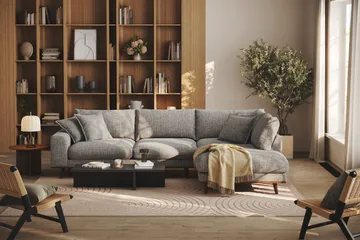 Copenhagen Premium 4-sits Högervänd L-formad Djup Schäslongsoffa i Chenille - Grå - Möbler - Vardagsrum - Soffor - Divansoffa & schäslong