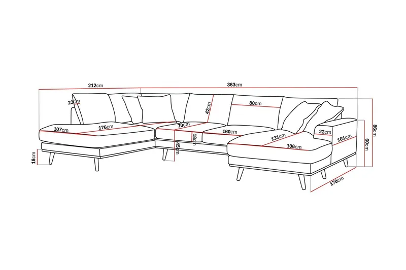 Copenhagen Premium 5-sits Vänstervänd U-formad Djup Soffa med Divan och Schäslong i Chenille - Brun - Möbler - Vardagsrum - Soffor - U-soffor
