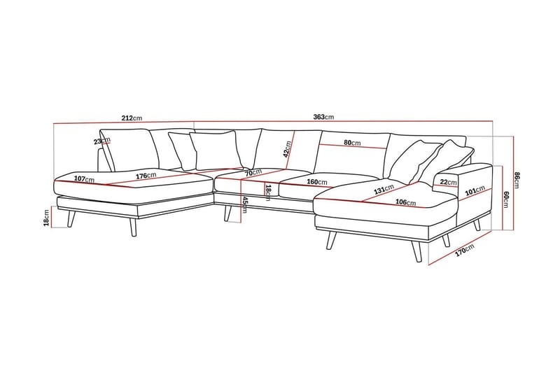 Copenhagen Premium 5-sits Vänstervänd U-formad Djup Soffa med Divan och Schäslong i Chenille - Grå - Möbler - Vardagsrum - Soffor - U-soffor