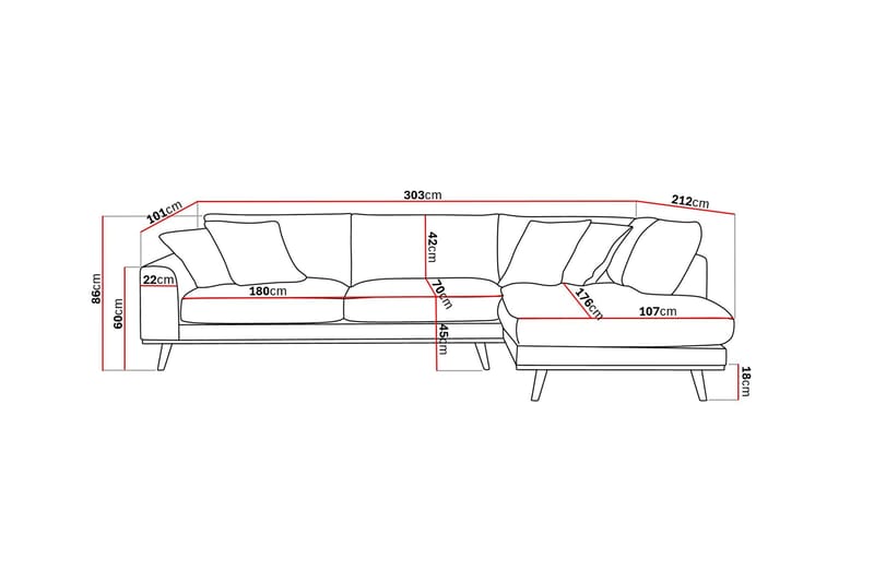 Copenhagen Premium 4-sits Högervänd L-formad Djup Schäslongsoffa i Tyg - Mörkbrun - Möbler - Vardagsrum - Soffor - Divansoffa & schäslong