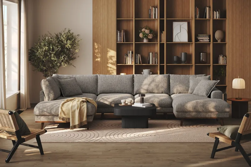 Copenhagen Premium 5-sits Vänstervänd U-formad Djup Soffa med Divan och Schäslong i Chenille - Grå - Möbler - Vardagsrum - Soffor - U-soffor