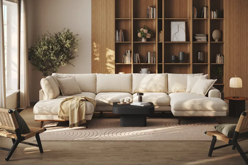 Copenhagen Premium 5-sits Vänstervänd U-formad Djup Soffa med Divan och Schäslong i Chenille - Ljusbeige - Möbler - Vardagsrum - Soffor - U-soffor