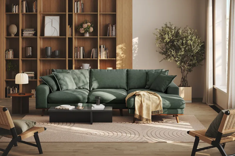 Copenhagen Premium 4-sits Högervänd L-formad Djup Divansoffa i Tyg - Grön - Möbler - Vardagsrum - Soffor - Divansoffa & schäslong
