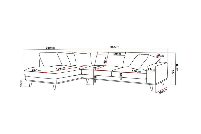 Copenhagen Premium 4-sits Vänstervänd L-formad Djup Schäslongsoffa i Chenille - Grå/Blå - Möbler - Vardagsrum - Soffor - Divansoffa & schäslong