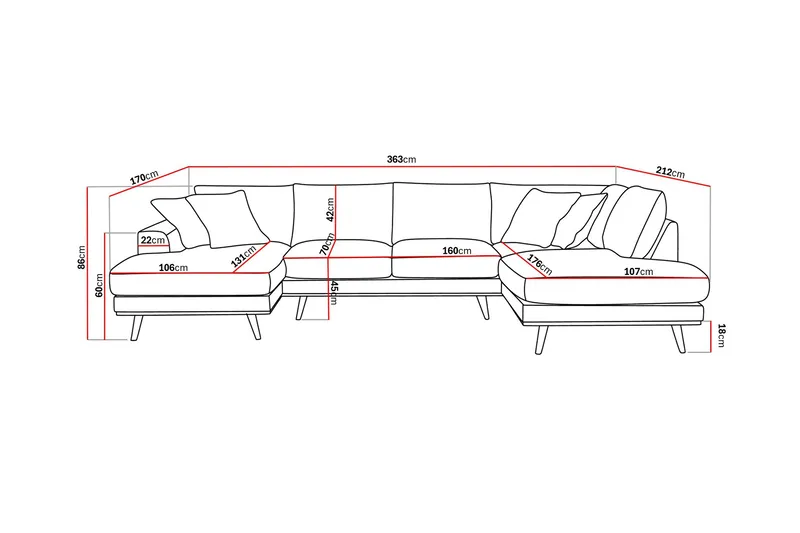 Copenhagen Premium 5-sits Högervänd U-formad Djup Soffa med Divan och Schäslong i Tyg - Beige - Möbler - Vardagsrum - Soffor - U-soffor