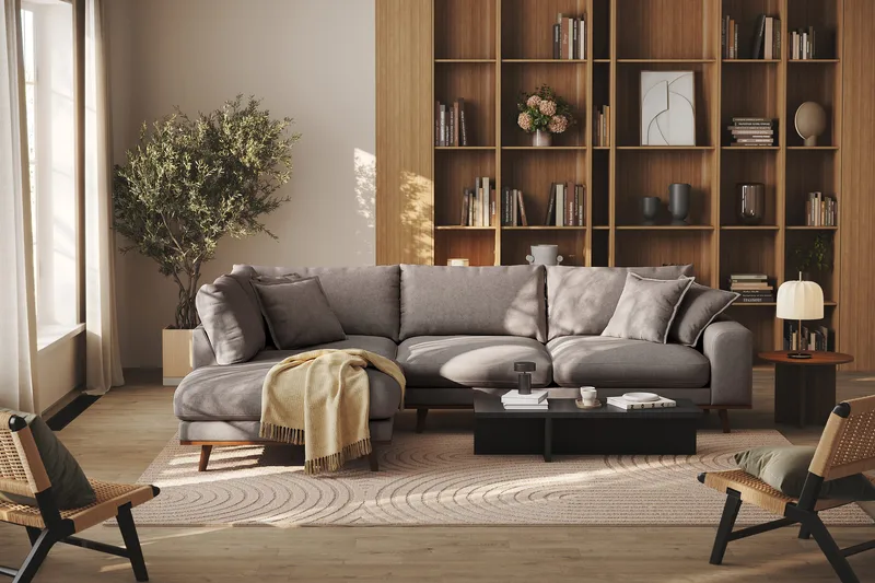 Copenhagen Premium 4-sits Vänstervänd L-formad Djup Schäslongsoffa i Tyg - Brun - Möbler - Vardagsrum - Soffor - Divansoffa & schäslong