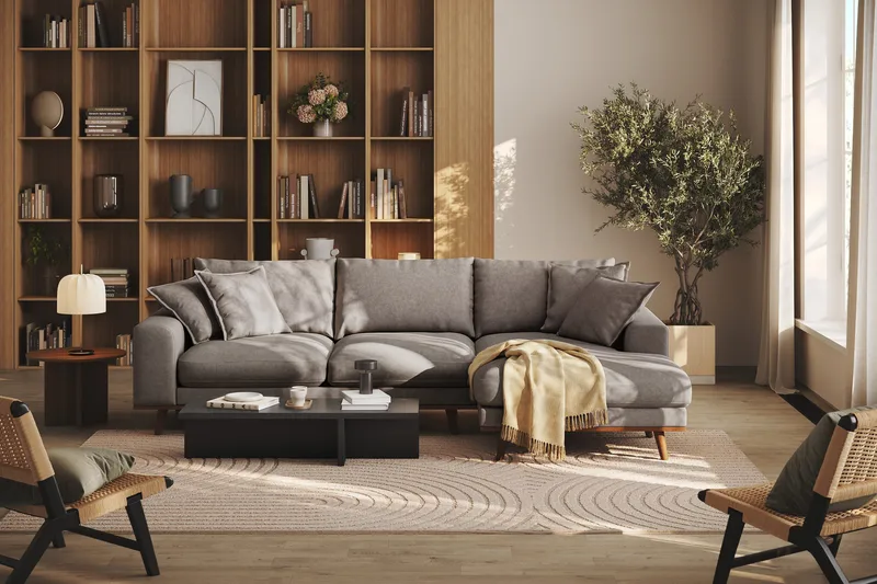Copenhagen Premium 4-sits Högervänd L-formad Djup Divansoffa i Tyg - Brun - Möbler - Vardagsrum - Soffor - Divansoffa & schäslong