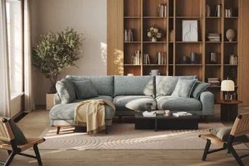 Copenhagen Premium 4-sits Vänstervänd L-formad Djup Schäslongsoffa i Chenille - Grå/Blå - Möbler - Vardagsrum - Soffor - Divansoffa & schäslong