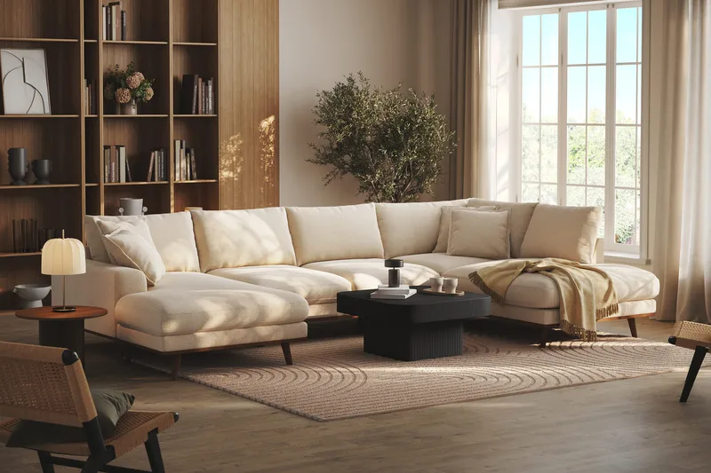 Copenhagen Premium 5-sits Högervänd U-formad Djup Soffa med Divan och Schäslong i Chenille - Ljusbeige - Möbler - Vardagsrum - Soffor - U-soffor