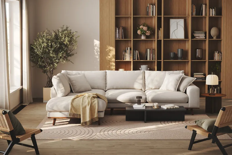Copenhagen Premium 4-sits Vänstervänd L-formad Djup Schäslongsoffa i Tyg - Beige - Möbler - Vardagsrum - Soffor - Divansoffa & schäslong