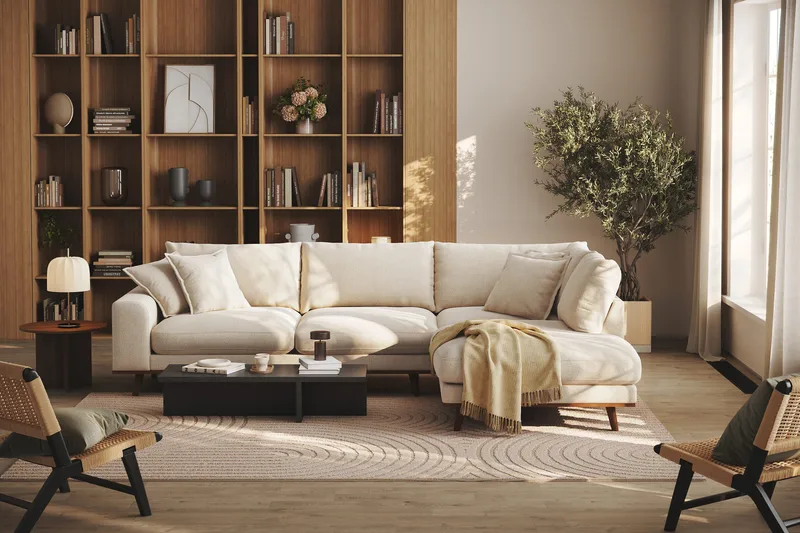 Copenhagen Premium 4-sits Högervänd L-formad Djup Schäslongsoffa i Chenille - Ljusbeige - Möbler - Vardagsrum - Soffor - Divansoffa & schäslong