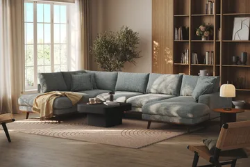 Copenhagen Premium 5-sits Vänstervänd U-formad Djup Soffa med Divan och Schäslong i Chenille - Grå/Blå - Möbler - Vardagsrum - Soffor - U-soffor