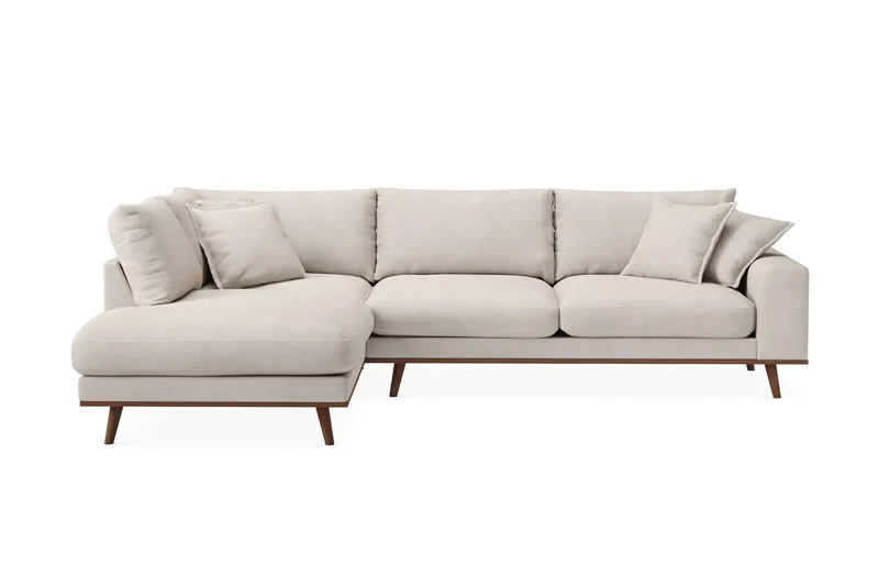 Copenhagen Premium 4-sits Vänstervänd L-formad Djup Schäslongsoffa i Tyg, Beige