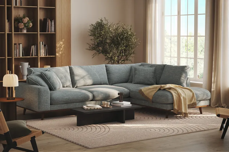 Copenhagen Premium 4-sits Högervänd L-formad Djup Schäslongsoffa i Chenille - Grå/Blå - Möbler - Vardagsrum - Soffor - Divansoffa & schäslong