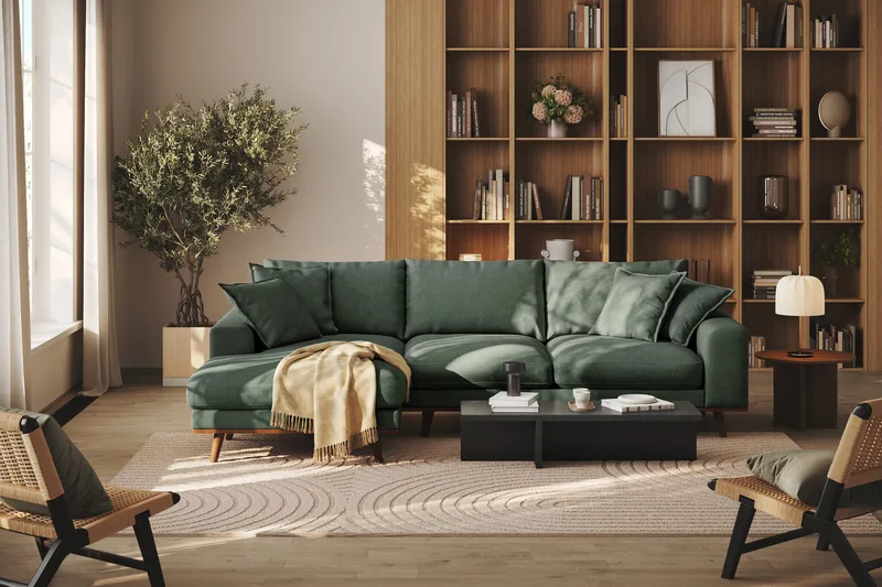 Copenhagen Premium 4-sits Vänstervänd L-formad Djup Divansoffa i Tyg - Grön - Möbler - Vardagsrum - Soffor - Divansoffa & schäslong