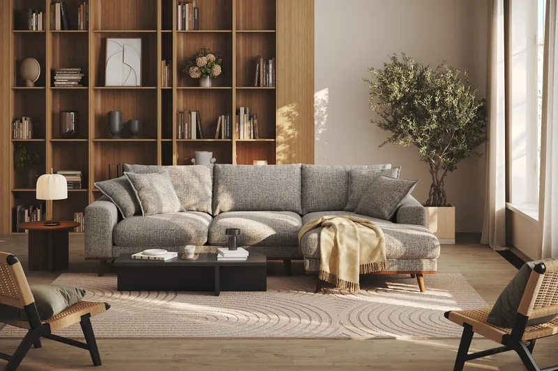 Copenhagen Premium 4-sits Högervänd L-formad Djup Divansoffa i Chenille - Grå - Möbler - Vardagsrum - Soffor - Divansoffa & schäslong