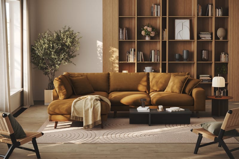 Copenhagen Premium 4-sits Vänstervänd L-formad Djup Schäslongsoffa i Tyg - Senapsgul - Möbler - Vardagsrum - Soffor - Divansoffa & schäslong