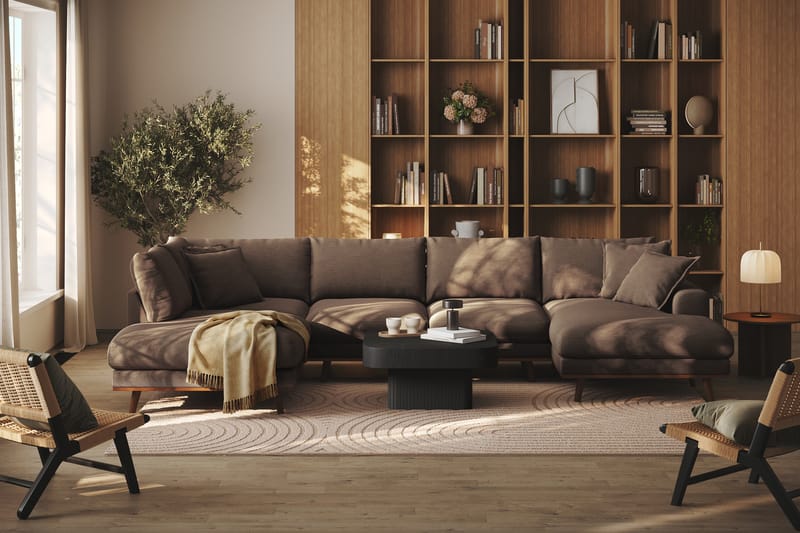 Copenhagen Premium 5-sits Vänstervänd U-formad Djup Soffa med Divan och Schäslong i Tyg - Brun - Möbler - Vardagsrum - Soffor - U-soffor