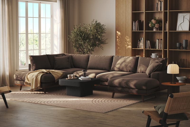 Copenhagen Premium 5-sits Vänstervänd U-formad Djup Soffa med Divan och Schäslong i Tyg - Brun - Möbler - Vardagsrum - Soffor - U-soffor