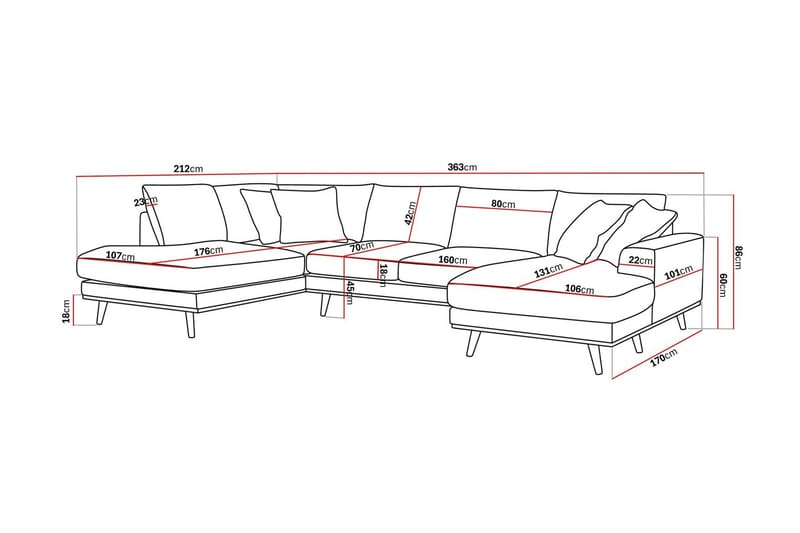 Copenhagen Premium 5-sits Vänstervänd U-formad Djup Soffa med Divan och Schäslong i Chenille - Ljusbeige - Möbler - Vardagsrum - Soffor - U-soffor