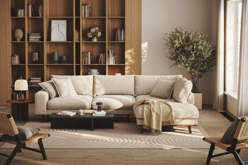 Copenhagen Premium 4-sits Högervänd L-formad Djup Schäslongsoffa i Chenille - Beige - Möbler - Vardagsrum - Soffor - Divansoffa & schäslong