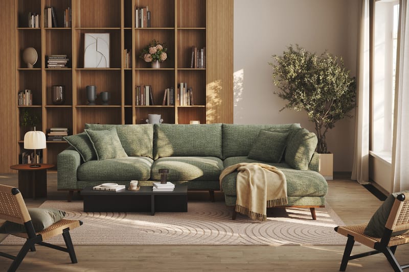 Copenhagen Premium 4-sits Högervänd L-formad Djup Schäslongsoffa i Chenille - Grön - Möbler - Vardagsrum - Soffor - Divansoffa & schäslong